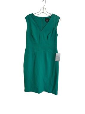 Adrianna Papell Teal V-Neck Midi Sheath Dress